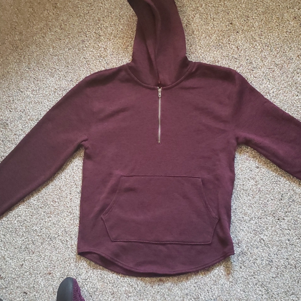 Red hooded quarter zip